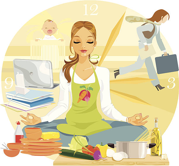 yoga für entspannung - working mother working mother balance stock-grafiken, -clipart, -cartoons und -symbole