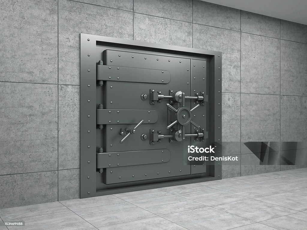 Banking metallic door 3d illustration of banking metallic door Bank - Financial Building Stock Photo