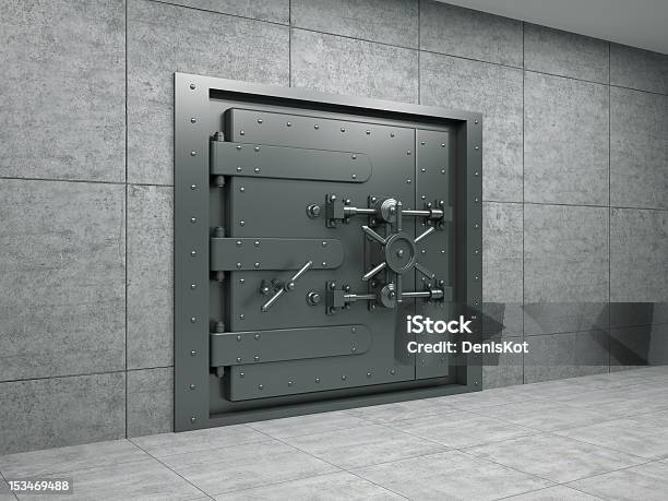 Banking Metallic Door Stock Photo - Download Image Now - Bank - Financial Building, Banking, Closed