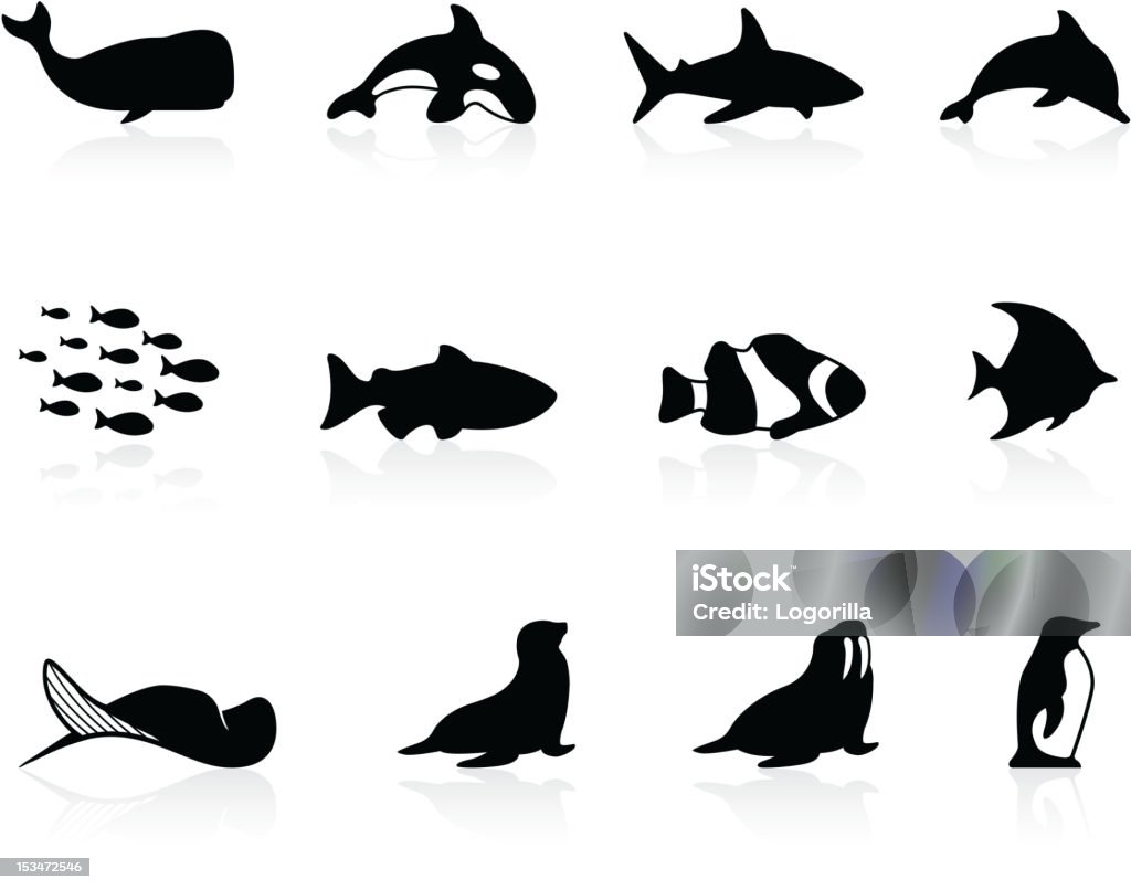 Sea life Set of simple icons for sea marine life. Includes a JPG, and a transparent PNG. Icon Symbol stock vector