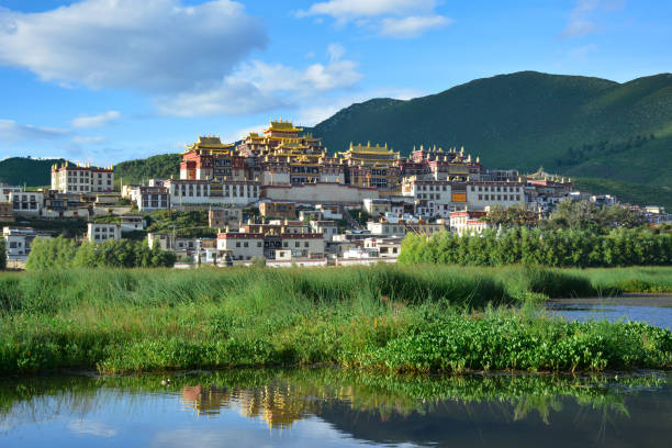 ganden sumtseling monastery. tibetan buddhist temple in zhongdian (shangri-la), china - tibet potala palace lhasa himalayas imagens e fotografias de stock