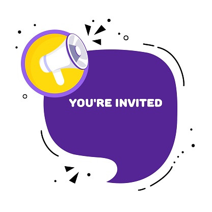 You`re invited. Flat, purple, you`re invited banner. Vector illustration.