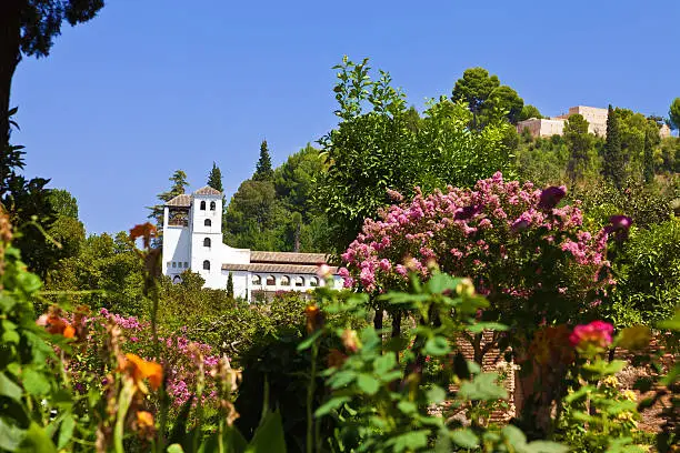 Photo of Alhambra de Granada. Generalife Palace over the gardens