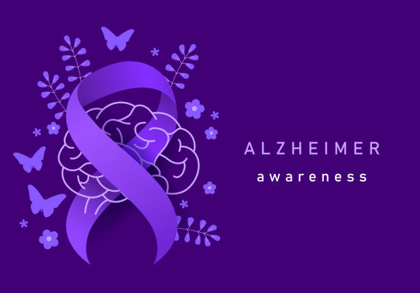 Alzheimer's and brain awareness month design template. World Alzheimer's Day vector illustration. Ribbon, flower, butterfly Alzheimer's and brain awareness month design template. World Alzheimer's Day vector illustration. Ribbon, flower, butterfly alzheimer's disease stock illustrations