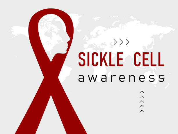 sichelzellen-bewusstsein. hintergrund des weltsichelzellen-bewusstseinstags. sichelzellen-bewusstseinstag-hintergrunddesignkonzept mit rotem band - sickle cell anemia red blood cell blood cell anemia stock-grafiken, -clipart, -cartoons und -symbole