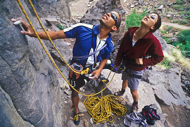 Team of rock climbers. stock photo