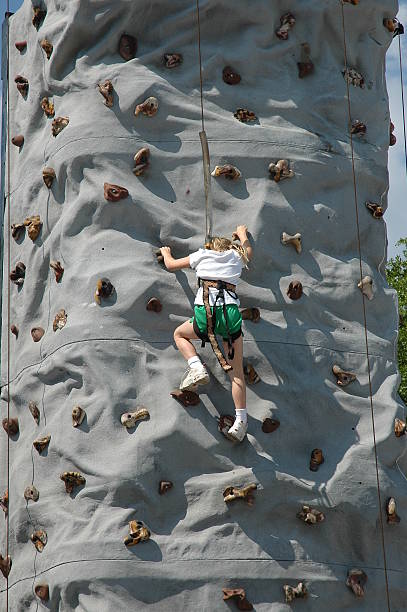 istock Young girl rock climbing 153480629