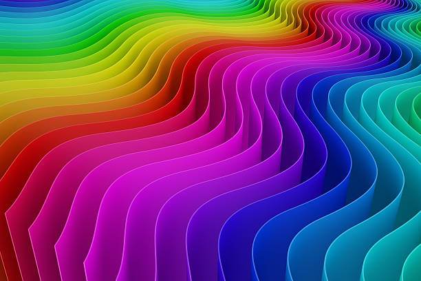 3D waves rainbow ombre color swatch background stock photo