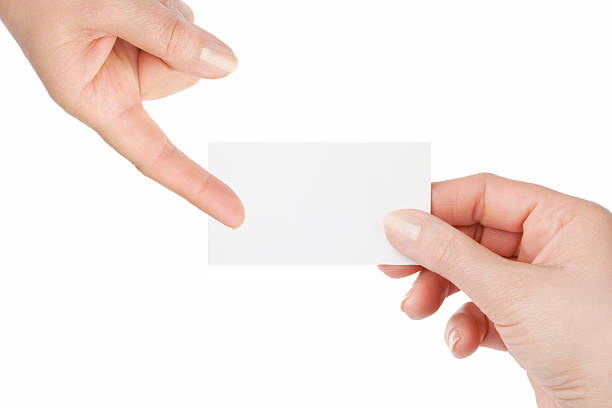 istock Hands holding blank business card 153480900