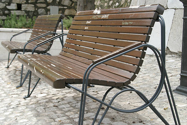 Brown benches stock photo