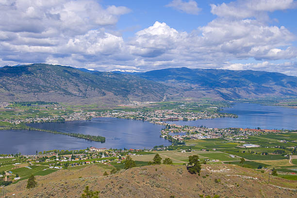 widok z lotu ptaka na osoyoos wino valley - lake osoyoos zdjęcia i obrazy z banku zdjęć