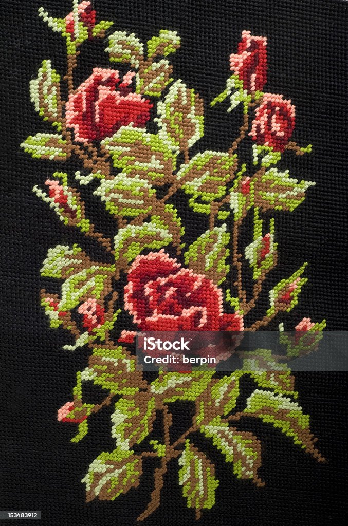 Hand embroidered Hand-embroidered floral design, gobelin Cross-Stitch Stock Photo