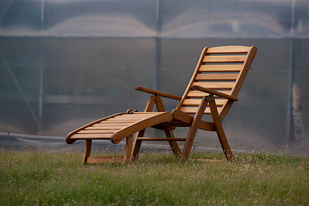 Woden deck chair stock photo