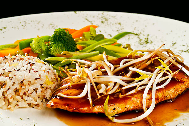 istock chicken meat with pilaf and vegetables 153485118