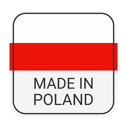 Made in Poland badge vector. Sticker with stars and national flag. Sign isolated on white background.