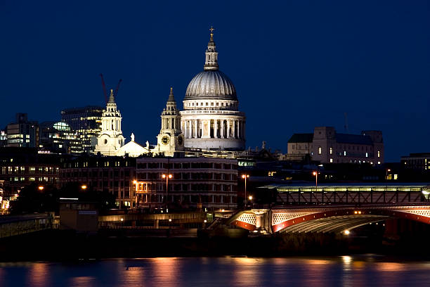 Bridge Blackfriars with St.Paul Cathedral at night in London stock photo
