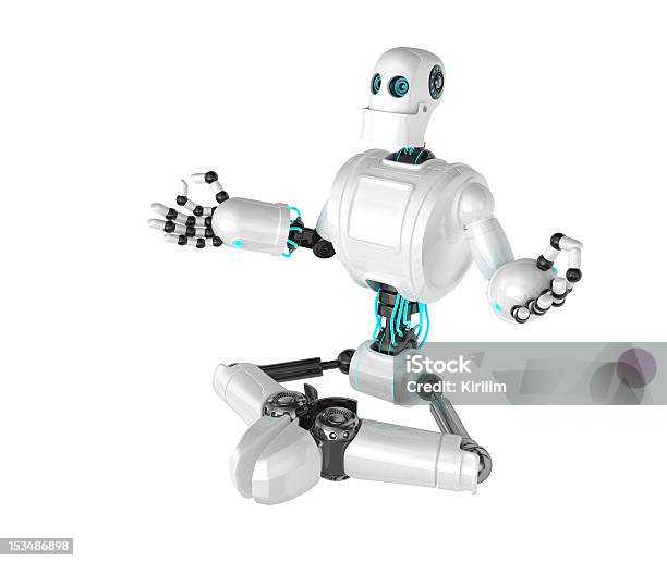 Robot Seduto Nella Posizione Del Loto - Fotografie stock e altre immagini di Allegro - Allegro, Astratto, Bianco