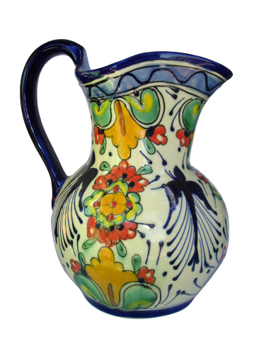 Colorful handpainted ceramic Talavera pitcher made in Mexico.
