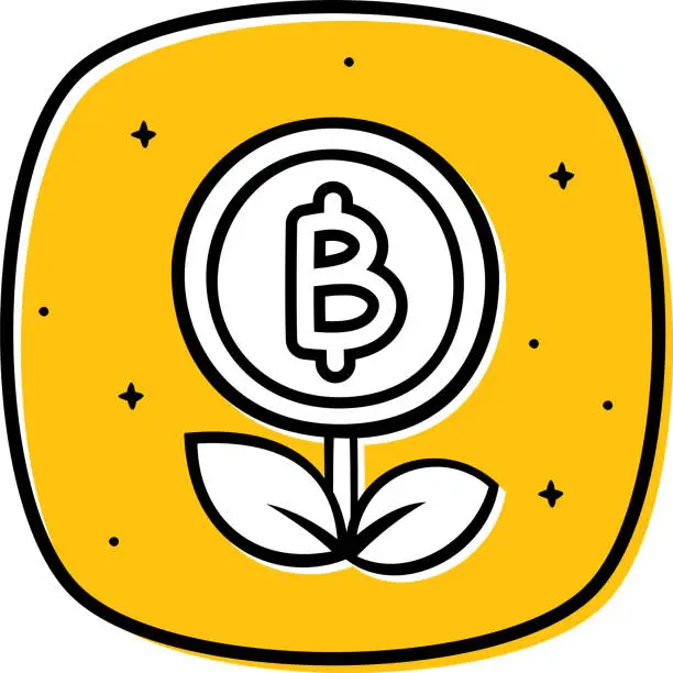 Vector illustration of Money Plant Bitcoin Doodle 2