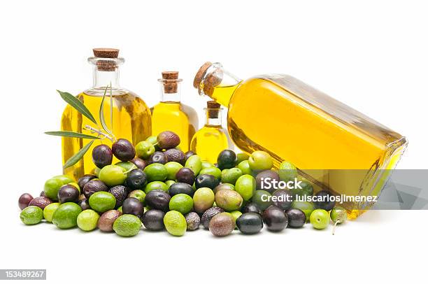 Olives And Olive Oil Stock Photo - Download Image Now - Cooking Oil, Cruet, Food