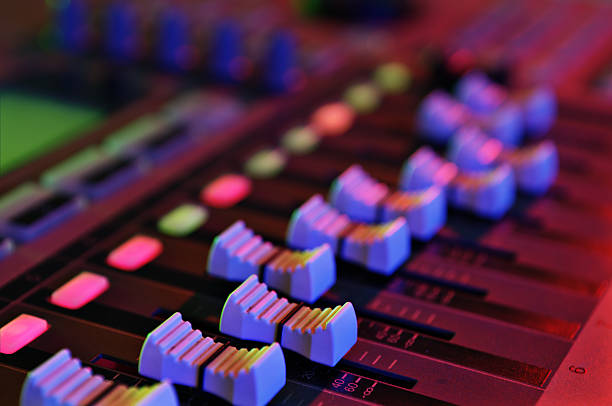 Audio mixing console table stock photo