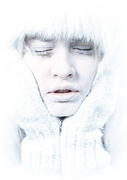 istock Frozen female face with eyes closed covered in frost 153489546