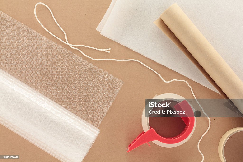 Packaging Materials with String Arrangement of Packaging Materials Bubble Wrap Stock Photo