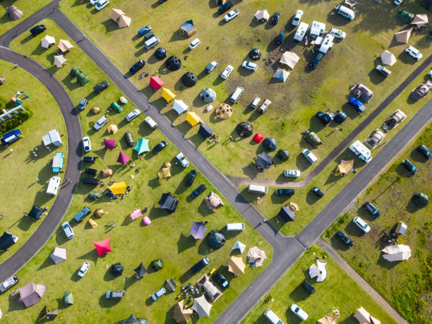 istock Looking directly down over a large field full of campers 1534898069