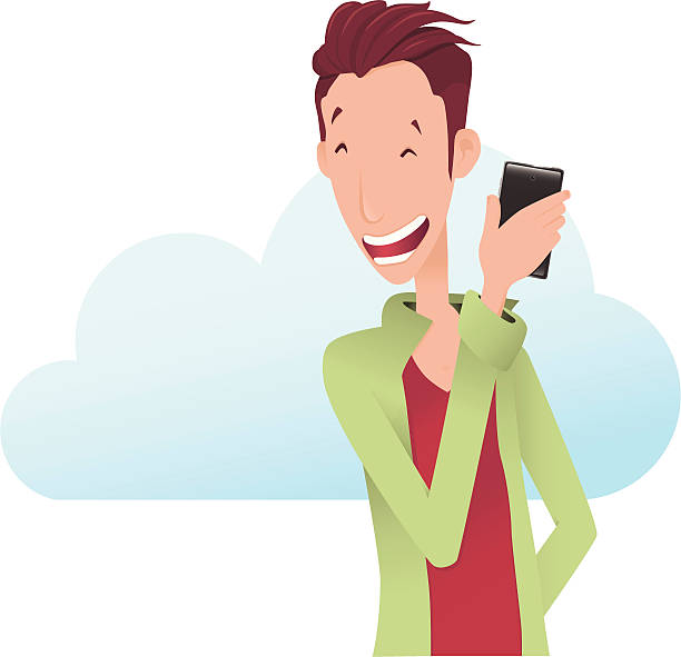 Man with mobile phone vector art illustration