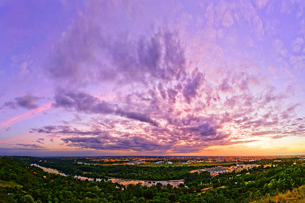 Toulouse, France: panoramic view from Pech David height to Canceropole (cancer treatment and investigation center) and Garonne river