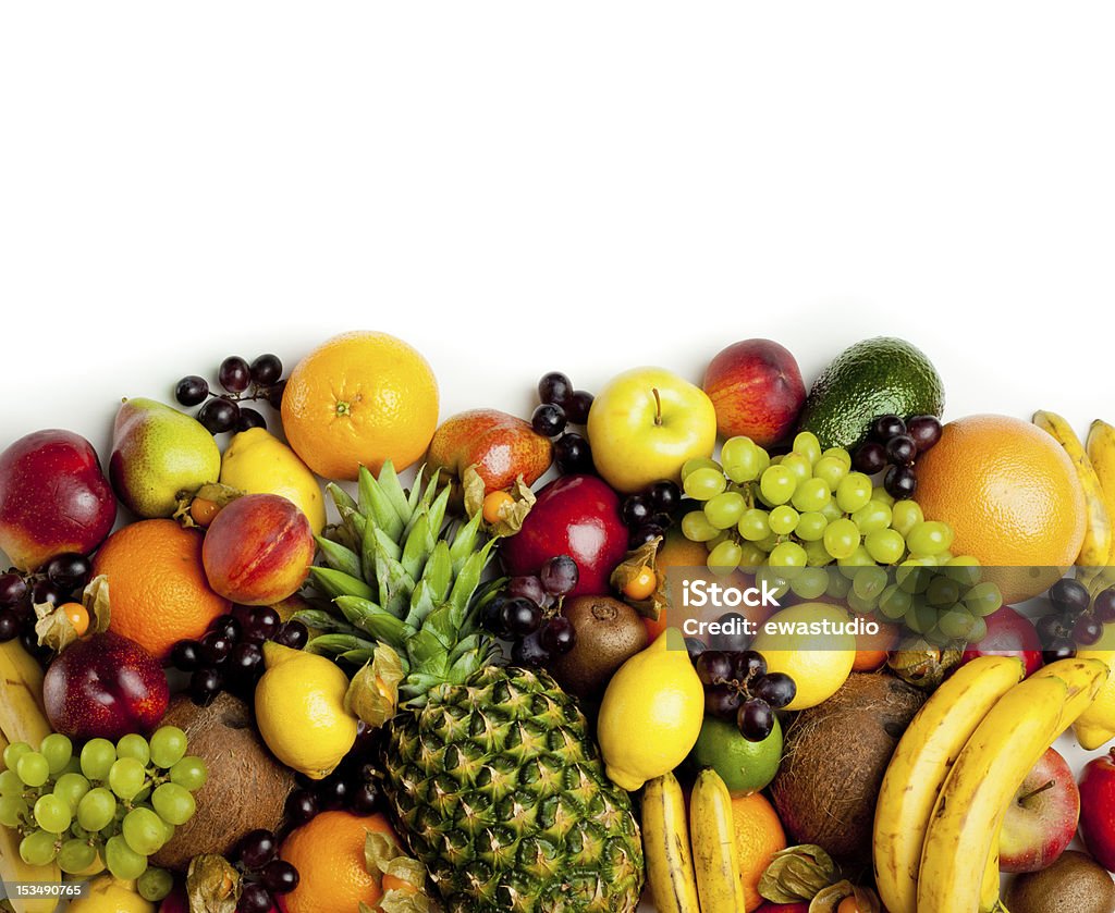 Frutas frescas, Isolado no branco - Foto de stock de Abacaxi royalty-free