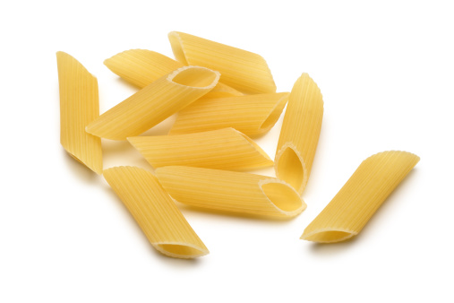 Italian pasta penne rigate.