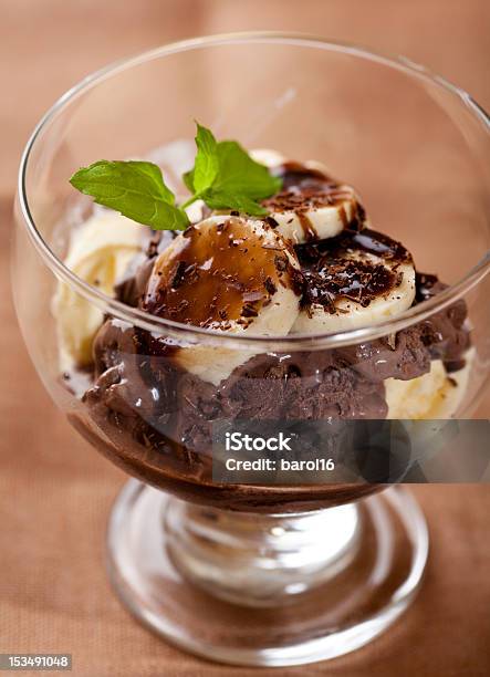 Chocolate And Vanilla Ice Cream With Banana Stock Photo - Download Image Now - Banana, Chocolate Ice Cream, Chocolate Sauce