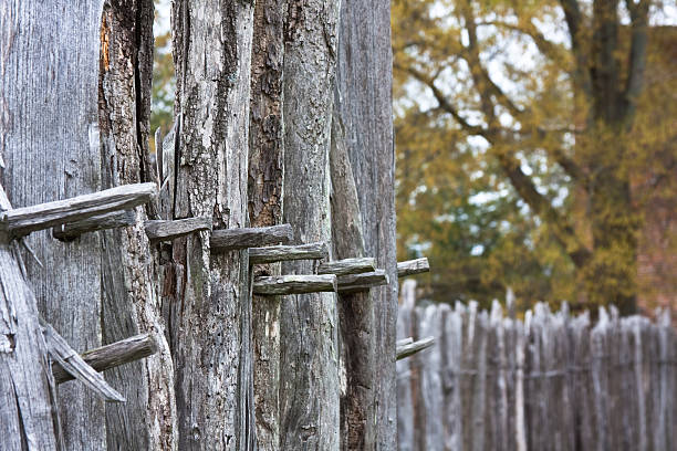 Old Fence with Wooden Nails stock photo