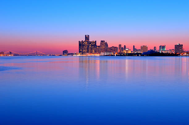 Detroit, Michigan Skyline at Night stock photo