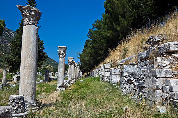 Ancient columns at Ephesus Turkey stock photo