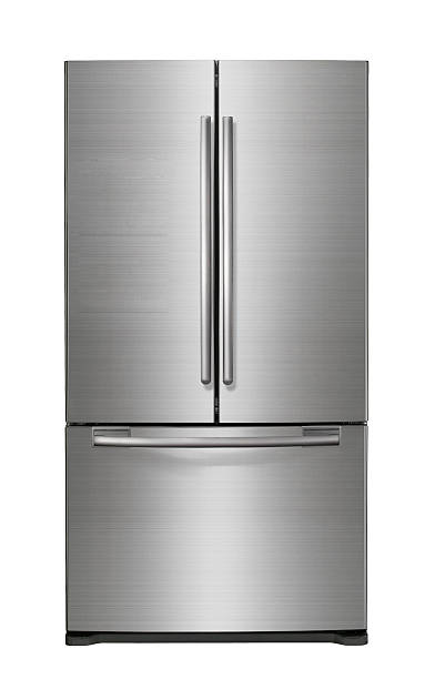 Modern refrigerator isolated on white Modern refrigerator isolated on white background stainless steel photos stock pictures, royalty-free photos & images