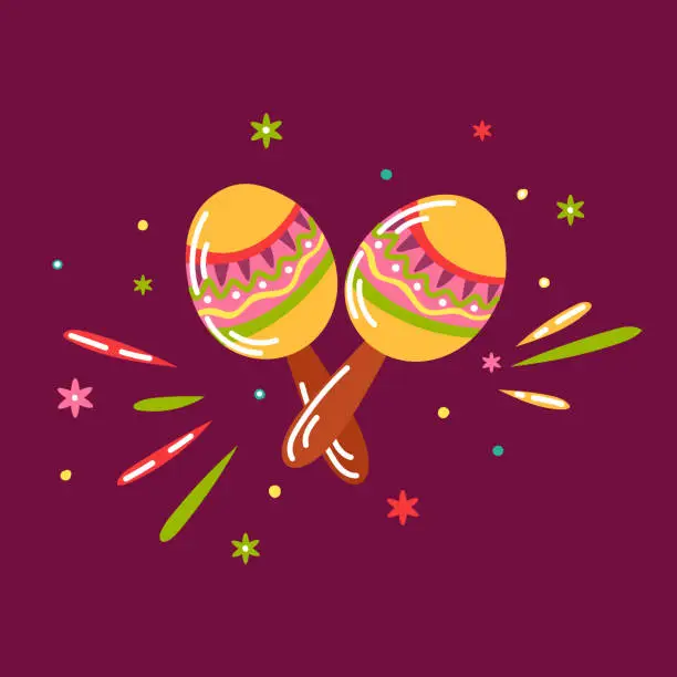 Vector illustration of Mexican maracas with a Mexican pattern isolated on a white background.