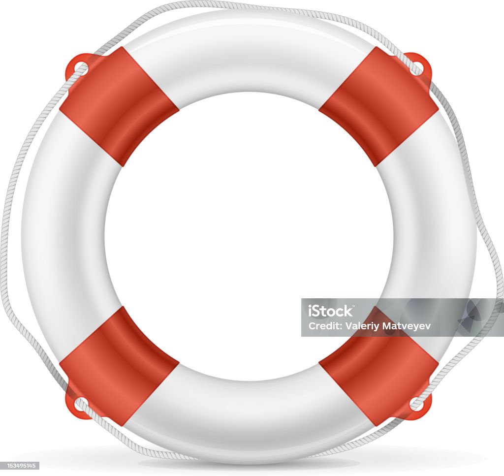 White and red lifebuoy with cord White lifebuoy with red stripes and rope. EPS10 opacity Vector stock vector