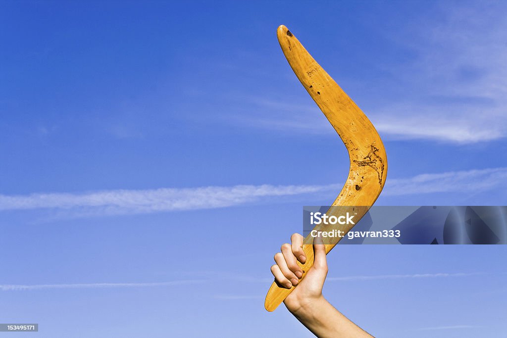 Boomerang Boomerang in front of a blue sky Boomerang Stock Photo