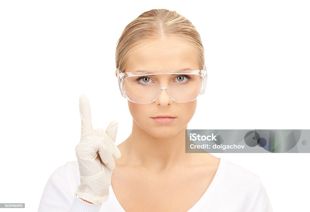 Frau in schützende Brille und Handschuhe - Lizenzfrei Attraktive Frau Stock-Foto