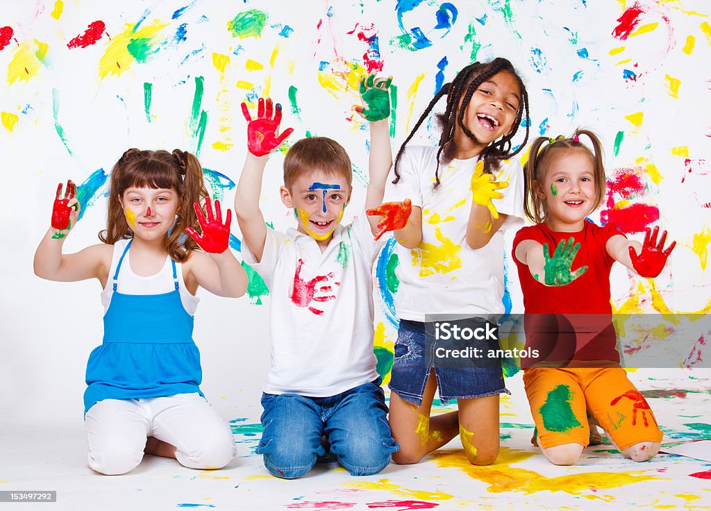 painted children Playful children paited all over Child Stock Photo