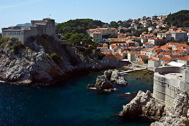 Buildings and wall of Dubrovnik, Croatia stock photo