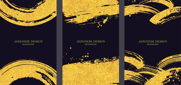 stockillustraties, clipart, cartoons en iconen met japanese background design. gold, brush, grunge. - shodo