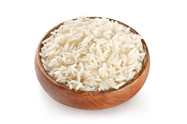 белый рис на пару - clipping path rice white rice basmati rice стоковые фото и изображения