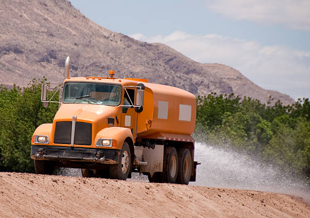istock Dust Control With Water Truck on Dirt Road 153497900