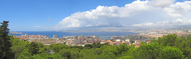 The city and mediterranean sea stock photo