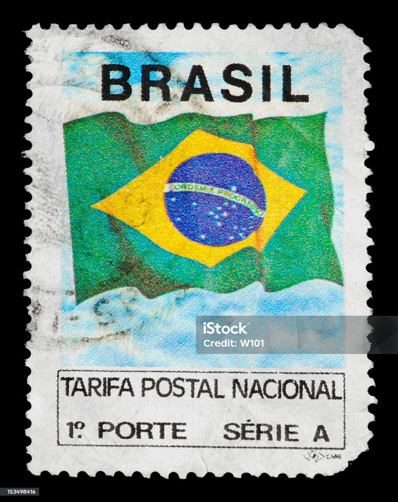 Brazilian postage stamp, on black background. Postage Stamp Stock Photo