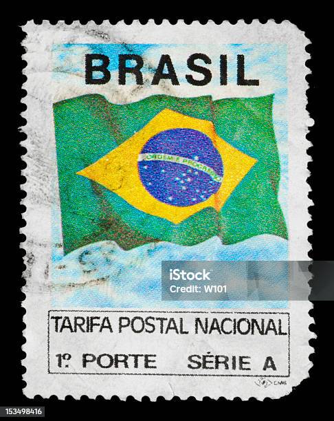 Brazilian Postage Stamp On Black Background Stock Photo - Download Image Now - Postage Stamp, Brazil, Brazilian Culture