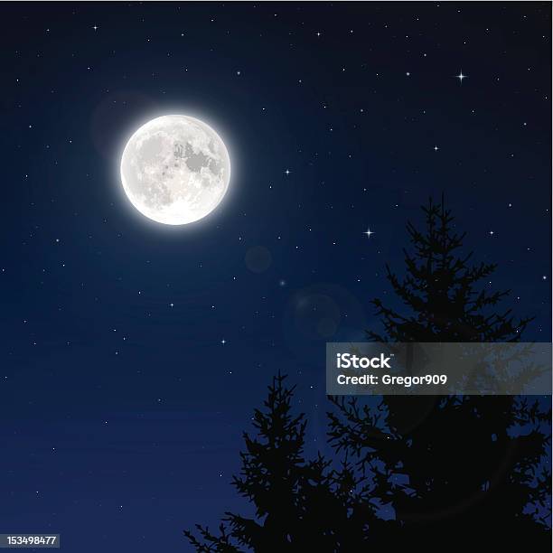 Pleine Lune Avec Reflet Dobjectif Vecteurs libres de droits et plus d'images vectorielles de Arbre - Arbre, Bleu, Ciel